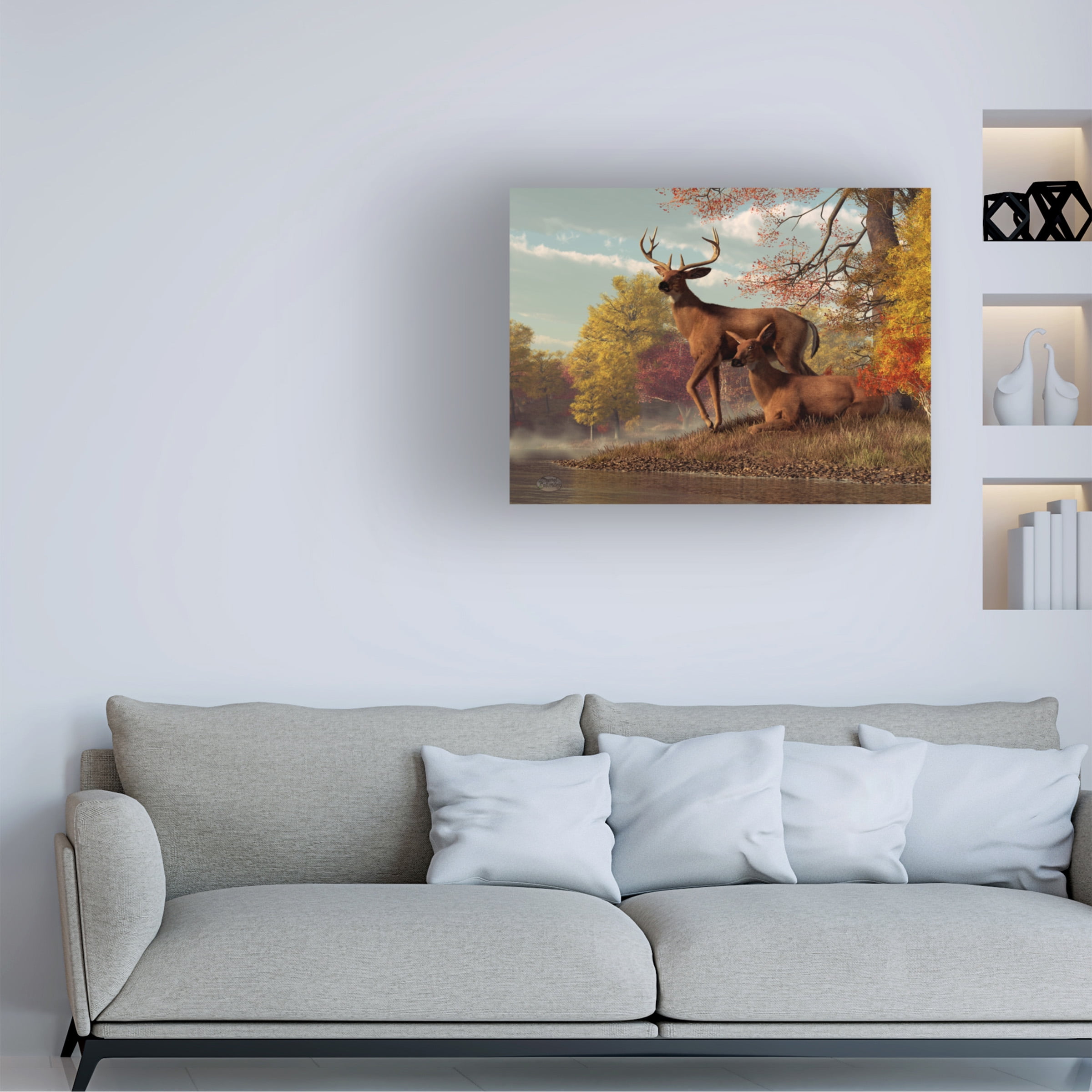 Trademark Fine Art 'Deer On An Autumn Lakeshore' Canvas Art by Daniel Eskridge