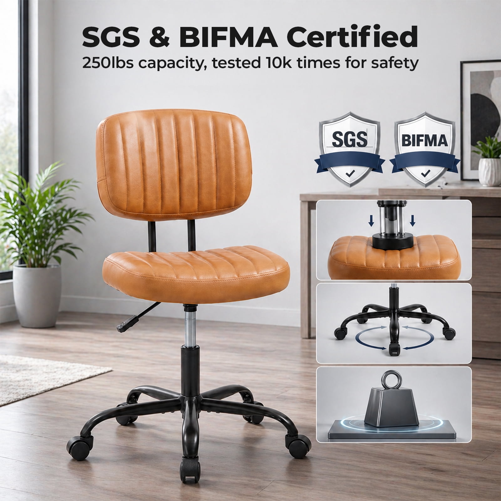 Alvantor Office Chair, Adjustable Height 360° Swivel Rolling Computer Task Chair without Arms, White/Orange/Black