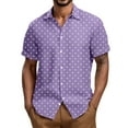 thumbnail image 2 of Mens Short Sleeve Collared Button Down Shirt Polka Dot Print Relaxed Fit Casual Beach Vacation Fashion Shirts Purple 3XL, 2 of 5