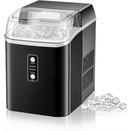 TINKLE WELL Nugget Ice Maker Countertop, Portable Ice Machine with Removable Basket & Scoop, 6-Min Fast Ice, 24lbs/Day, Self-Cleaning, Quiet, for Home, RV, Camping, Black