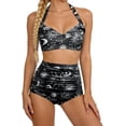 thumbnail image 1 of GDREDA Detachable Padding Neck Printed Two Piece Tankini Swimsuit High Waist Adjustable Ties Black1,L, 1 of 6
