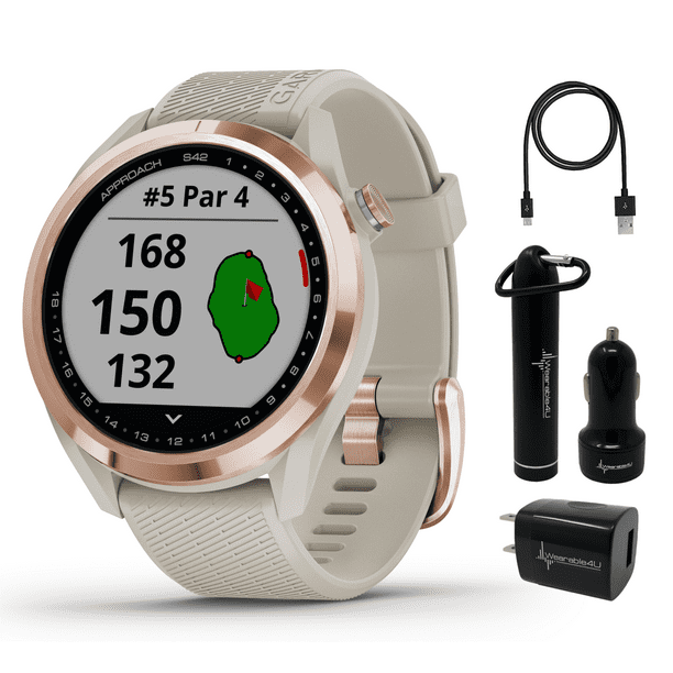 elefant Stænke Reception Garmin Approach S42 Premium GPS Golf Watch, Rose Gold Ceramic Bezel with  Light Sand Silicone Band and Wearable4U Power Pack Bundle - Walmart.com