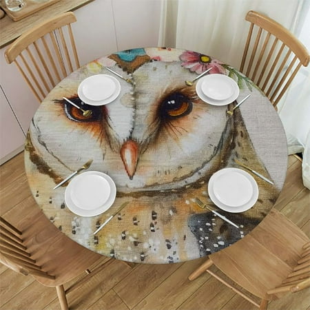 

SHERONV Owl Flower Crown Round Tablecloth Stain Resistant Washable for Indoor Outdoor Kitchen Dining Wedding Parties 100% Polyester Fiber 46-50
