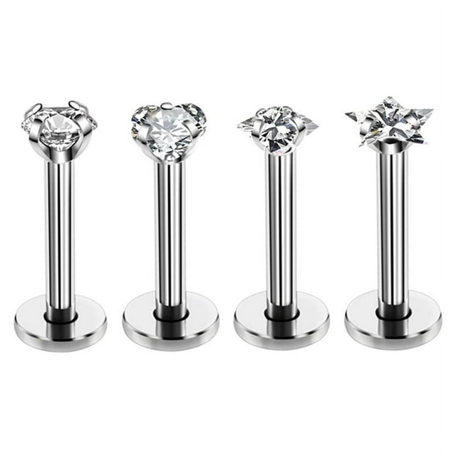 4PCS/Set 16G Crystal Tragus Lip Ring Ear Cartilage Stud Earring Bars Piercing