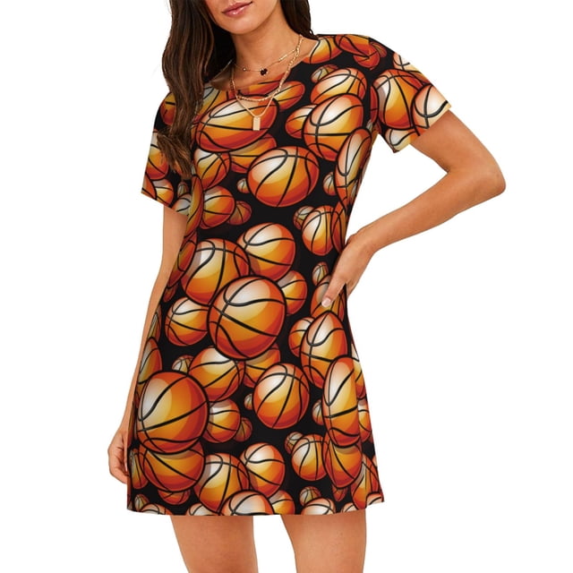 Fotbe Vintage Basketball Bata de Dormir para Mujer con Estampado, Camisón de Algodón de Manga Corta, Ropa de Dormir Casual
