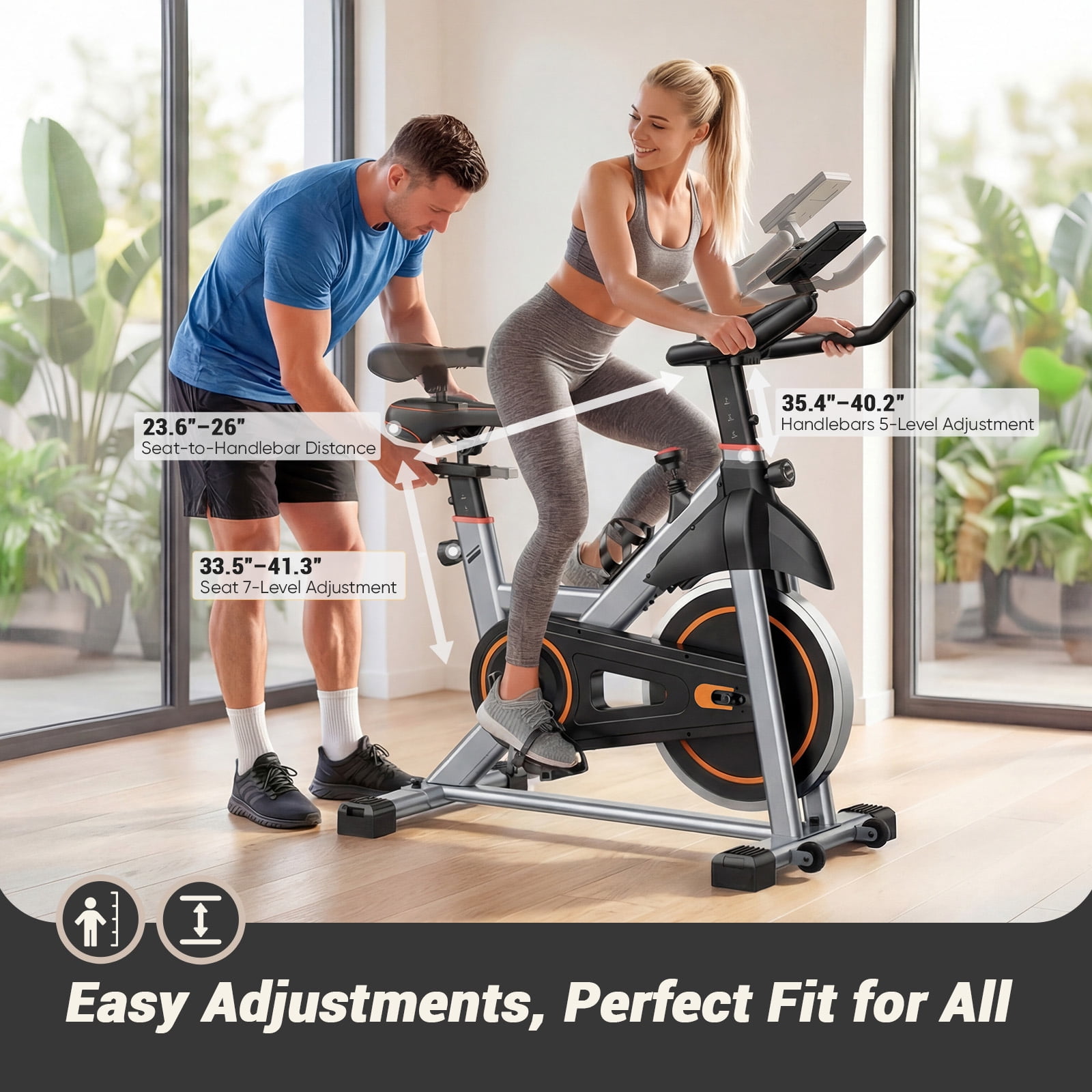 SHOUFTW Home Exercise Bike with APP Control, Magnetic Resistance Bike, Quiet Indoor Stationary Cycle 265lb Capacity, Silver Orange