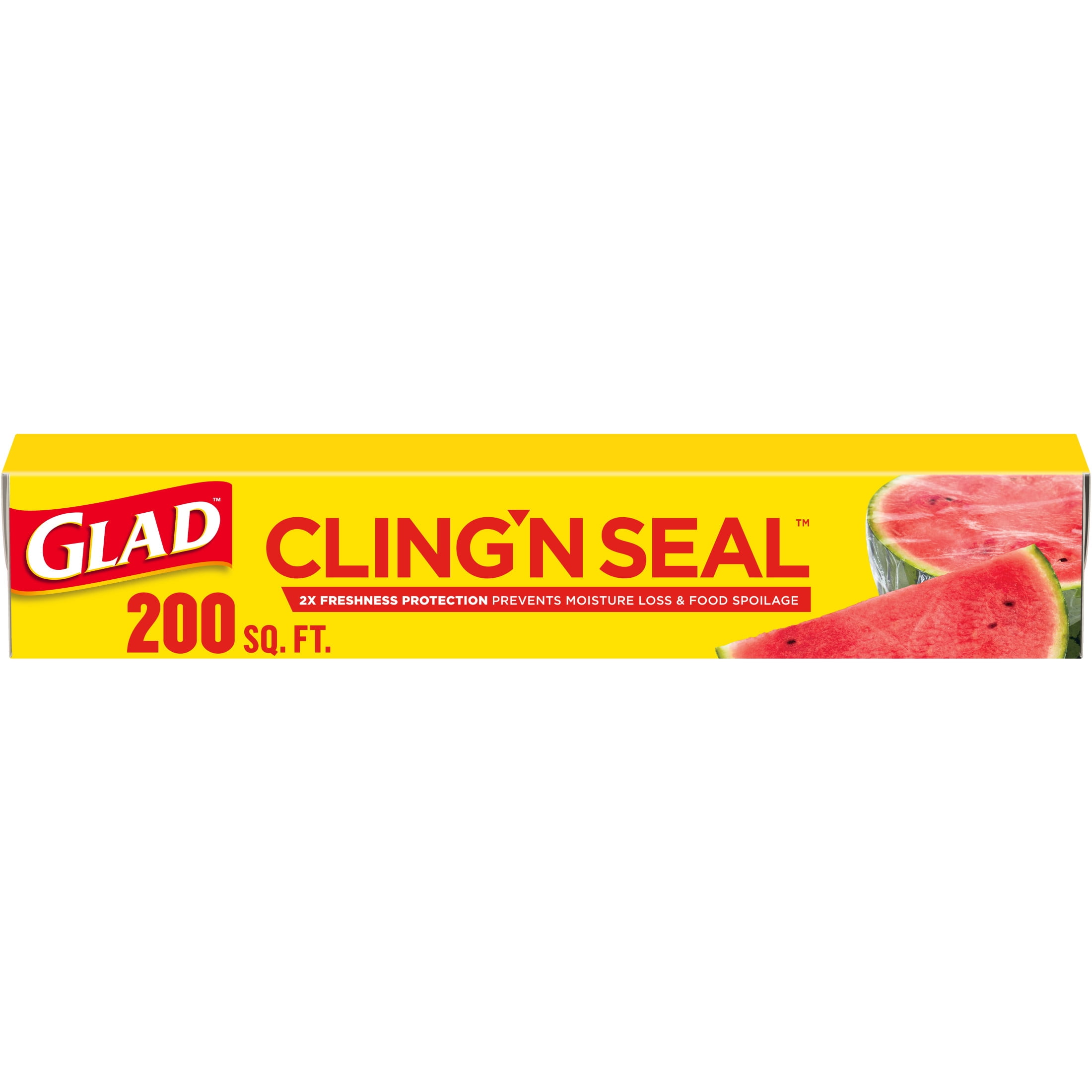 (2 pack) Glad Cling N Seal Plastic Food Wrap, 200 sq ft Roll