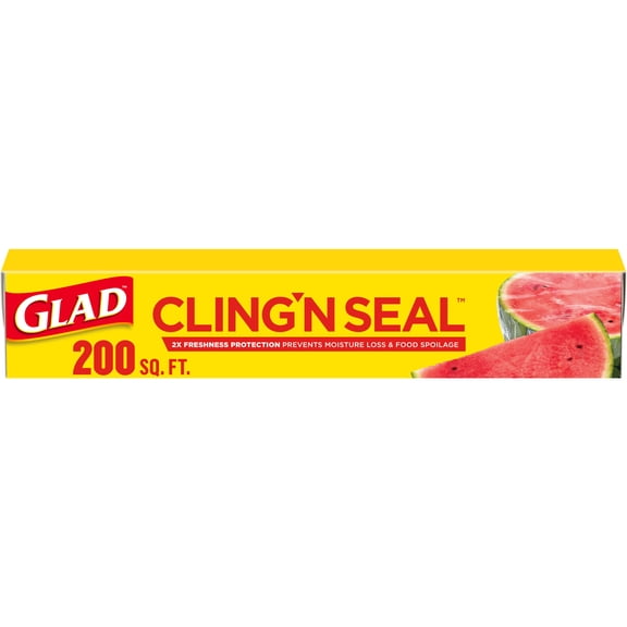 Glad Cling N Seal Plastic Food Wrap, 200 sq ft Roll