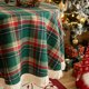 thumbnail image 5 of Xiao Hua 1 mantel decorativo navideño retro a rayas a cuadros marrón de algodón y lino para restaurante, conjunto de fiesta, mantel circular de 150 cm, 5 of 5