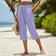 thumbnail image 4 of Delayuji Womens Capri Pant High Waisted Drawstring Elastic Comfy Straight Leg Short Pants Cropped Pant With Pockets, 4 of 7