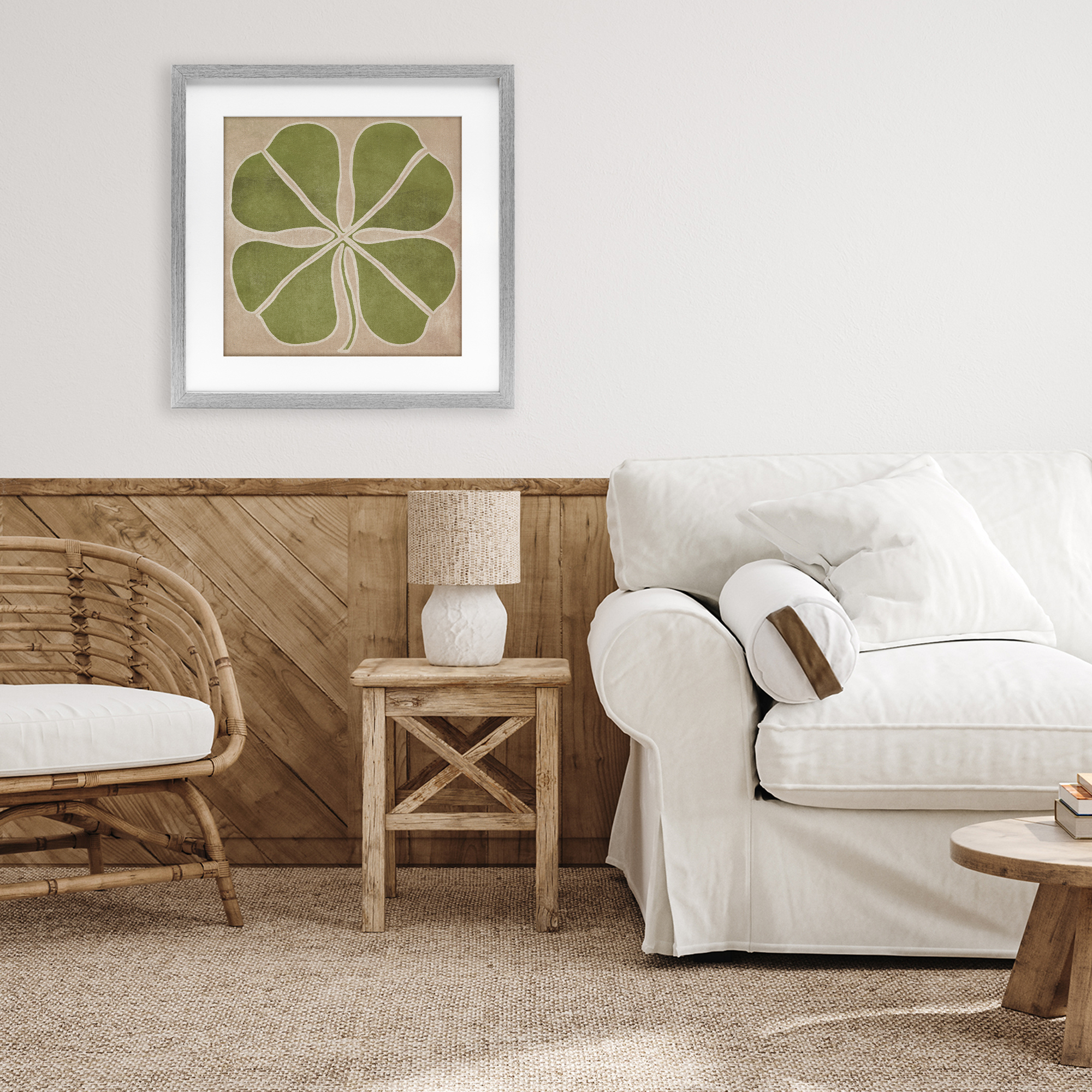 Neutral Symmetrical Clover Gray Framed Print Under Glass, design by June Erica Vess