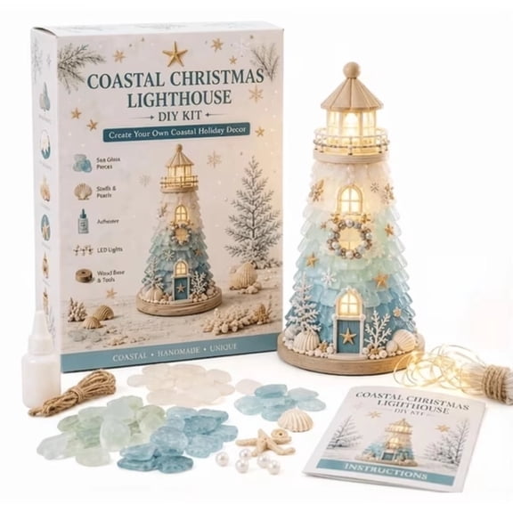 Beginner Friendly DIY Lighted Christmas Character Sea Glass Style Lighthouse Kit Collection Christmas DIY Lighthouse Kit with Pieces 3D Handmade Craft Kit Holiday Home Decor,A