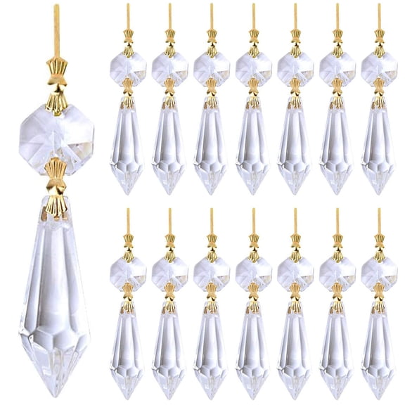 20 Pieces Replacement Clear Chandelier Icicle Crystal Prisms Octogan Crystal Bead for Lamp Decoration,38mm,Gold Bow Tie Connectors