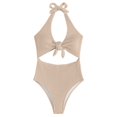 thumbnail image 1 of Traje de baño de una pieza para mujer, cintura alta, halter, espalda descubierta, nudo en el busto, traje de baño caqui S, 1 of 8