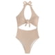 thumbnail image 1 of Traje de baño de una pieza para mujer, cintura alta, hueco, halter, espalda descubierta, nudo en el busto, traje de baño Caqui M, 1 of 8