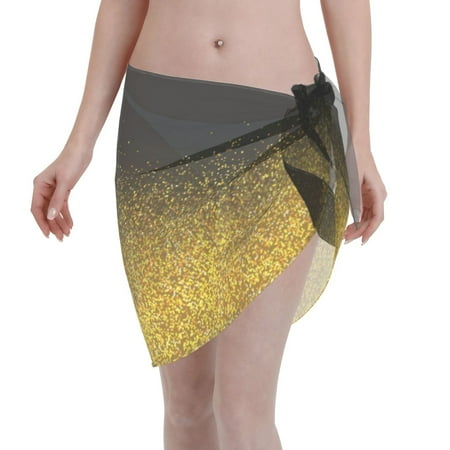 Disketp Gold Glitter Gradient Women Swimsuit Cover Up Short Chiffon Summer Beach Sarong Bikini Wrap Skirt Bathing Suit