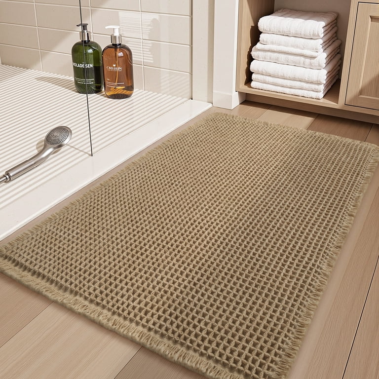 SIXHOME 17x24 Waffle Bath Mat with Tassels, Brown photo 3