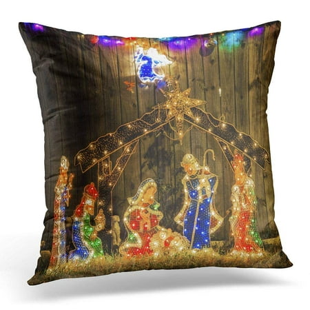ARHOME Birth Colorful Angel Christmas Light Nativity Scene White Beautiful Celebration Pillow Case Cushion Cover 18x18 (Best Tv Birth Scenes)