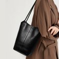 thumbnail image 5 of Genuine Leather Bucket Tote Bag, Women's Pebbled Shoulder Handbag Purse, 5 of 11