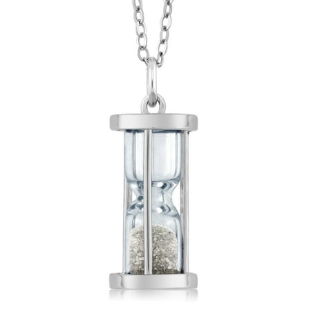 Sterling Silver Hourglass Pendant with 0.50 Ct Diamond Dust & 18" Chain