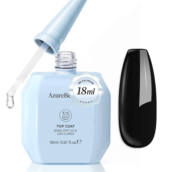 Azurebeauty 18ml Gel Top Coat No Wipe High Gloss Gel Nail Polish Clear Top Coat Long Lasting Shine Finish Soak Off UV LED Nail Lamp for Manicure