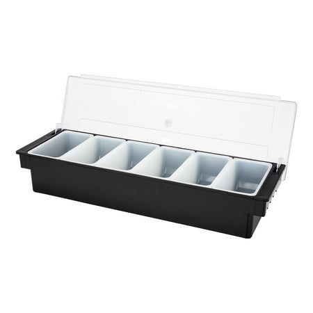 Bar Lux Black Plastic Condiment Caddy - 6 Compartments - 19 1/2" x 6 1/4" x 3 3/4" - 1 count box