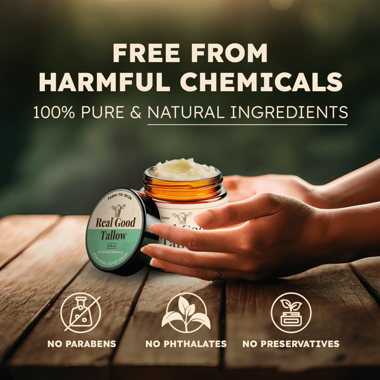 Real Good Tallow and Honey Balm - 100% Grass Fed & Finished Beef Tallow Face Moisturizer with Manuka Honey, Olive Oil & Calendula - 4 oz - Lotion for Real Good Skin  Made in USA