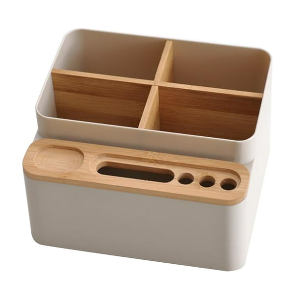 Caja de almacenamiento de escritorio, organizador de papelería y cosméticos, con 5 compartimentos Beige