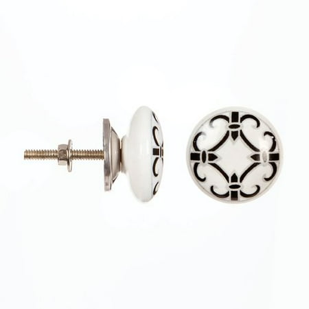 Decorative Knob - Ceramic - Round - Black and White Design