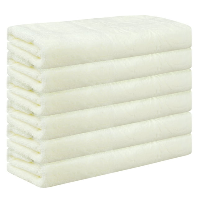 REGALWOVEN Paquete de 6 toallas de algodón tejidas, toalla de cara impresa, toallas de cara absorbentes y cómodas para baño, hotel, gimnasio color beige 13" x 13"
