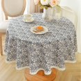 thumbnail image 2 of Ksopiavobs Round Floral Tablecloth with Lace Border 48 Inch, Vintage Linen Fabric Washable Table Cloth, Blue Damask Pattern Table Cover for Patio Table, Picnic, Dining Room(Blue, Round 48" Dia), 2 of 7