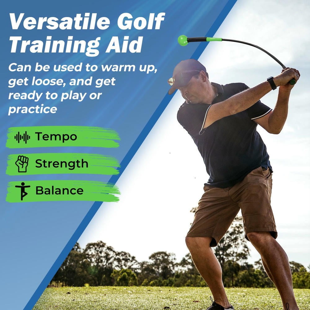 GVN 40 Inch Weighted Golf Swing Trainer for Enhanced Grip and Balance Practice, Green