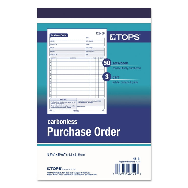 Purchase Order Book, 15 Lines, Three-Part Carbonless, 5.56 x 8.44, 50 Forms Total Purchase Order Book, 15 Lines, Three-Part Carbonless, 5.56 x 8.44, 50 Forms Total