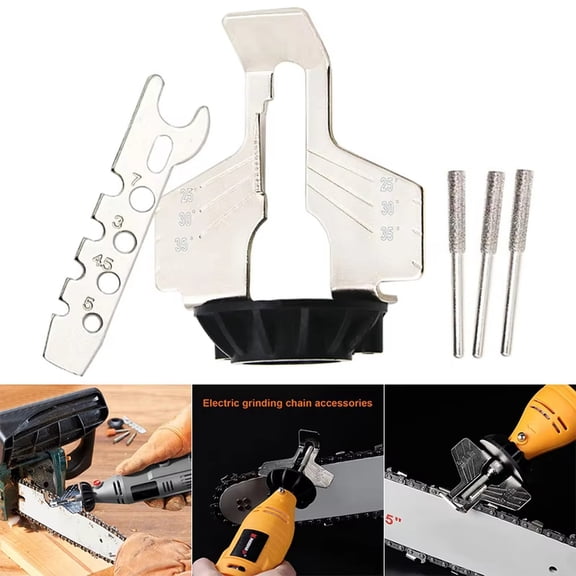 Chainsaw Sharpening Attachment Kit Rotary Tool, Chain Saw Blade Teeth Sharpener Set, Sharpening Attachment with Drill Head and Ruler for Gardening Lawn Mower Chainsaw