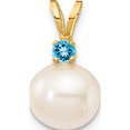 thumbnail image 1 of 14K Yellow Gold Blue Topaz 8-8.5mm White Round Fwc Pearl Pendant Made In Canada xf742/bt, 1 of 5
