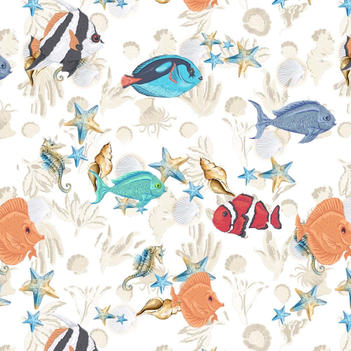 FREE SHIPPING!!! Vintage Notical Design 100% Cotton Quilting Fabric for DIY Projects by the Yard (Tan, Blue, Red, Orange)