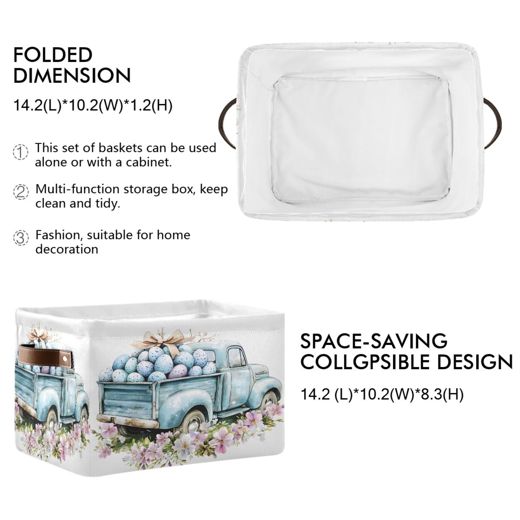 Ryvnso Easter Truck Egg Storage Basket Large Bin Foldable Boxes Toys Organizer 14.2x10.2x8.3in 2 PCs