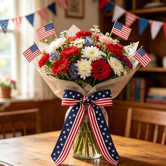 Cififendec 4th of July Mini Bow, 8.26"×4.27", Patriotic Star & Stripe Ribbon Decorative Bows for Independence Day Craft, Hat & Wreath Embellishments