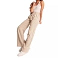 thumbnail image 2 of Pantalones de traje casuales de pierna ancha y cintura alta con bolsillos sólidos adelgazantes y drapeados para mujer, 2 of 6