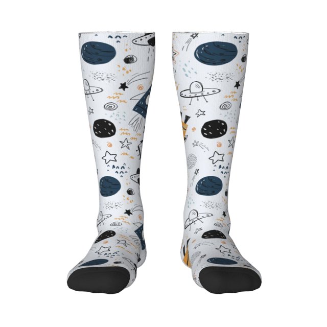 Fotbe Cartoon Planets Calcetas Divertidas Estampadas para Hombre y Mujer, Calcetas de Algodón hasta la Rodilla para Caminar, Correr, Enfermería y Embarazo