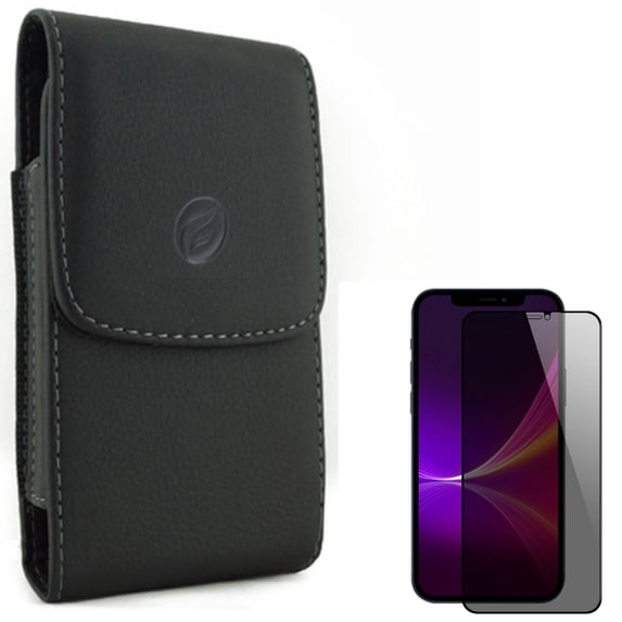 Privacy Screen Protector & Case Belt Clip for iPhone 13 Pro Max - Combo with Tempered Glass Curved Anti-Spy Anti-Peep & Leather Holster Cover Pouch