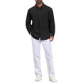 thumbnail image 2 of INSPIRE CHIC Back to School Men's Long Sleeve Button Down Solid Linen Dress Shirt 2XL Black, 2 of 6
