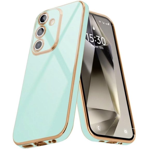 ZUKKASHAN Case for Samsung Galaxy S25 5G Cover,Electroplating Soft Silicone TPU Cover,Flexible Silicone Protective Phone Case with Golden Edging Shockproof Bumper Cover