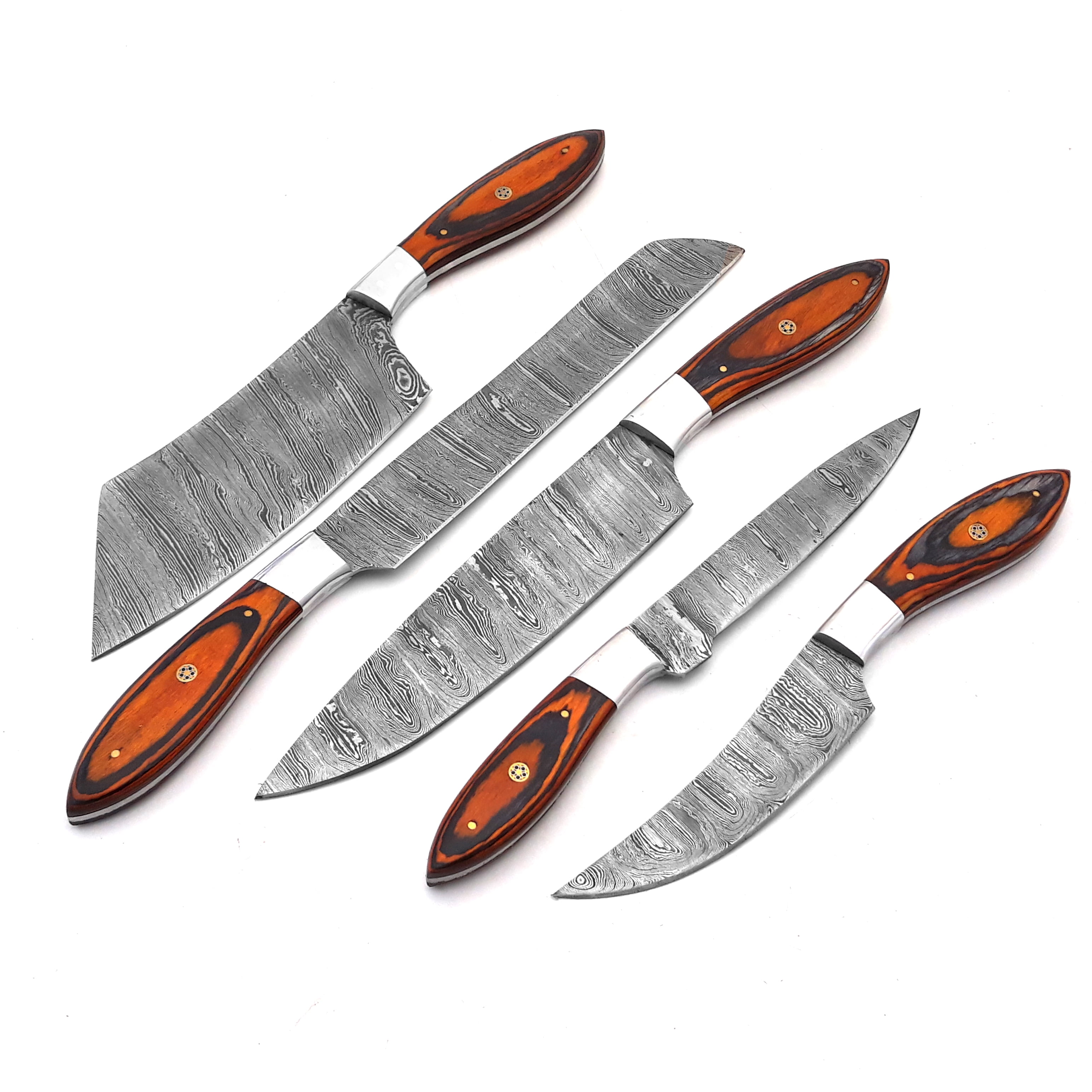 Smart & Sharp Custom Handmade Damascus Chef Knives Set/Kitchen Knives 5 Pieces Set 17471 (Orange)