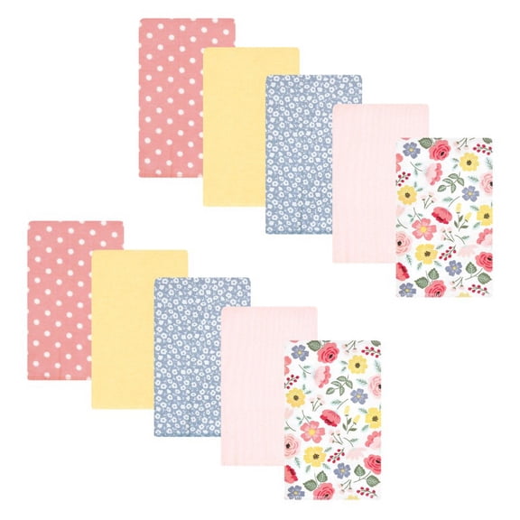 Hudson Baby Infant Girl Cotton Flannel Burp Cloths, Modern Botanical 10 Pack, One Size