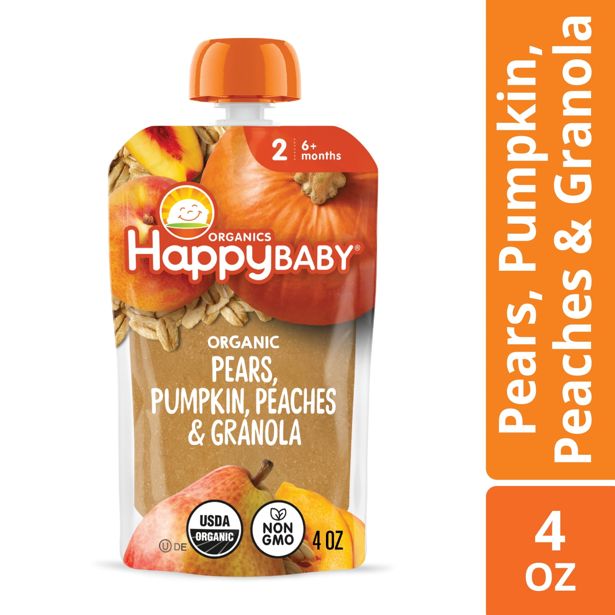 Happy Baby Clearly Crafted, Stage 2 Organic Baby Food, Pears, Pumpkin, Peaches & Granola, 4 oz. Pouch
