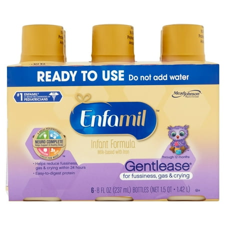 Enfamil Gentlease Baby Formula (24 Count) Ready-to-Use 8 fl oz Plastic Bottles