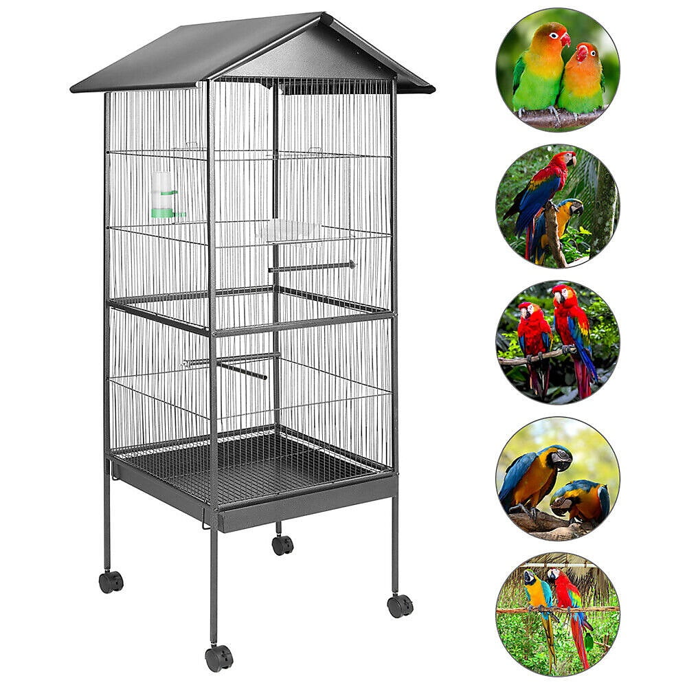 ikuby 64-Inch Portable Large Bird Cage Metal Aviary with Rolling Wheels, Indoor Outdoor Parrots Macaw Canary Flight Cage