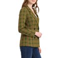 thumbnail image 3 of Allegra K Women Notched Lapel Double Breasted Padded Shoulder Plaid Blazer Yellow Green XL, 3 of 7