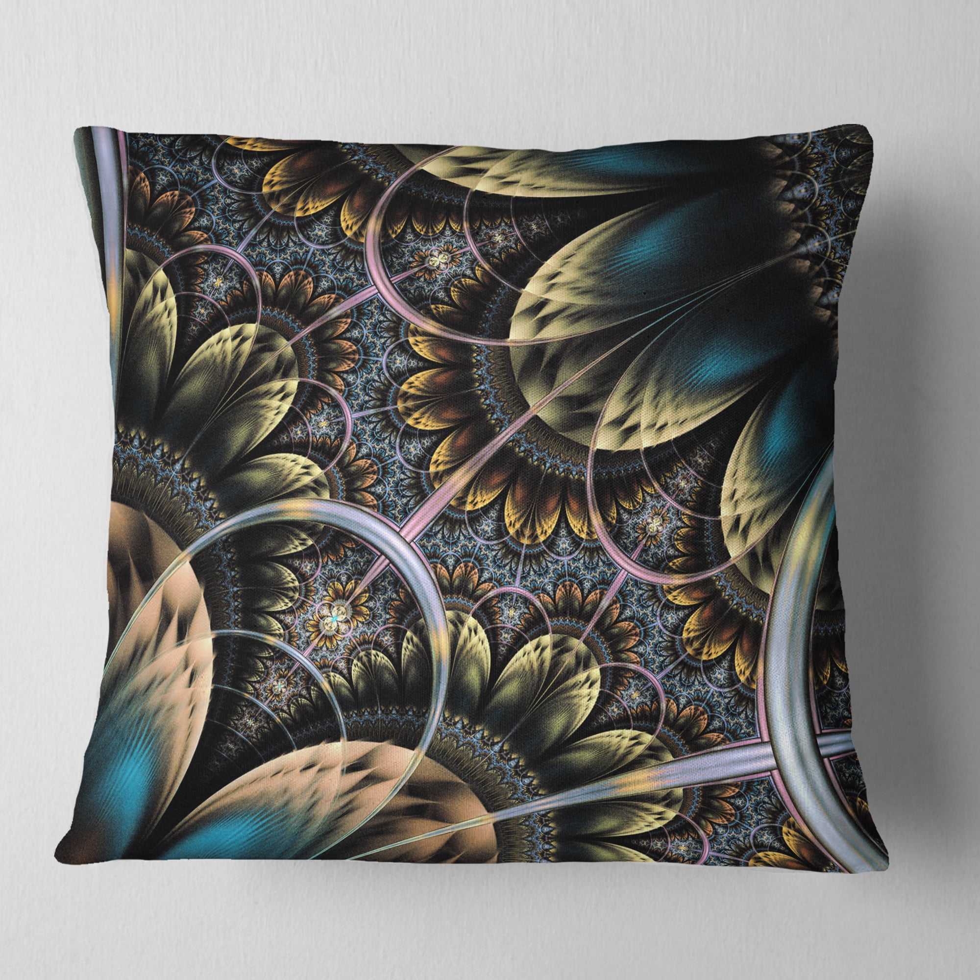 Designart Symmetrical Dark Orange Fractal Flower - Abstract Throw Pillow - 16x16